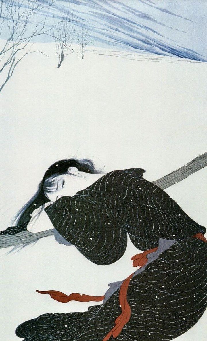 Words of the Wind by Kiyoshi Nakajima, a woman lying in the snow